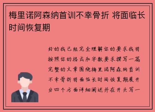 梅里诺阿森纳首训不幸骨折 将面临长时间恢复期 梅里诺阿森纳首训不幸骨折 将面临长时间恢复期